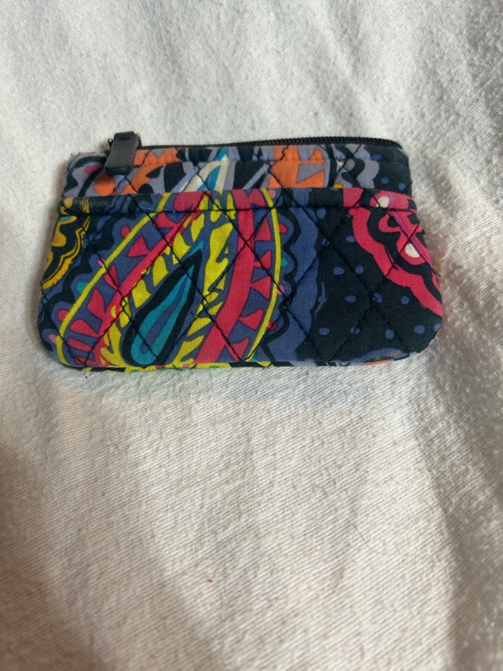 Vera Bradley Quilted Paisley Card Wallet - Navy, Pink & Yellow